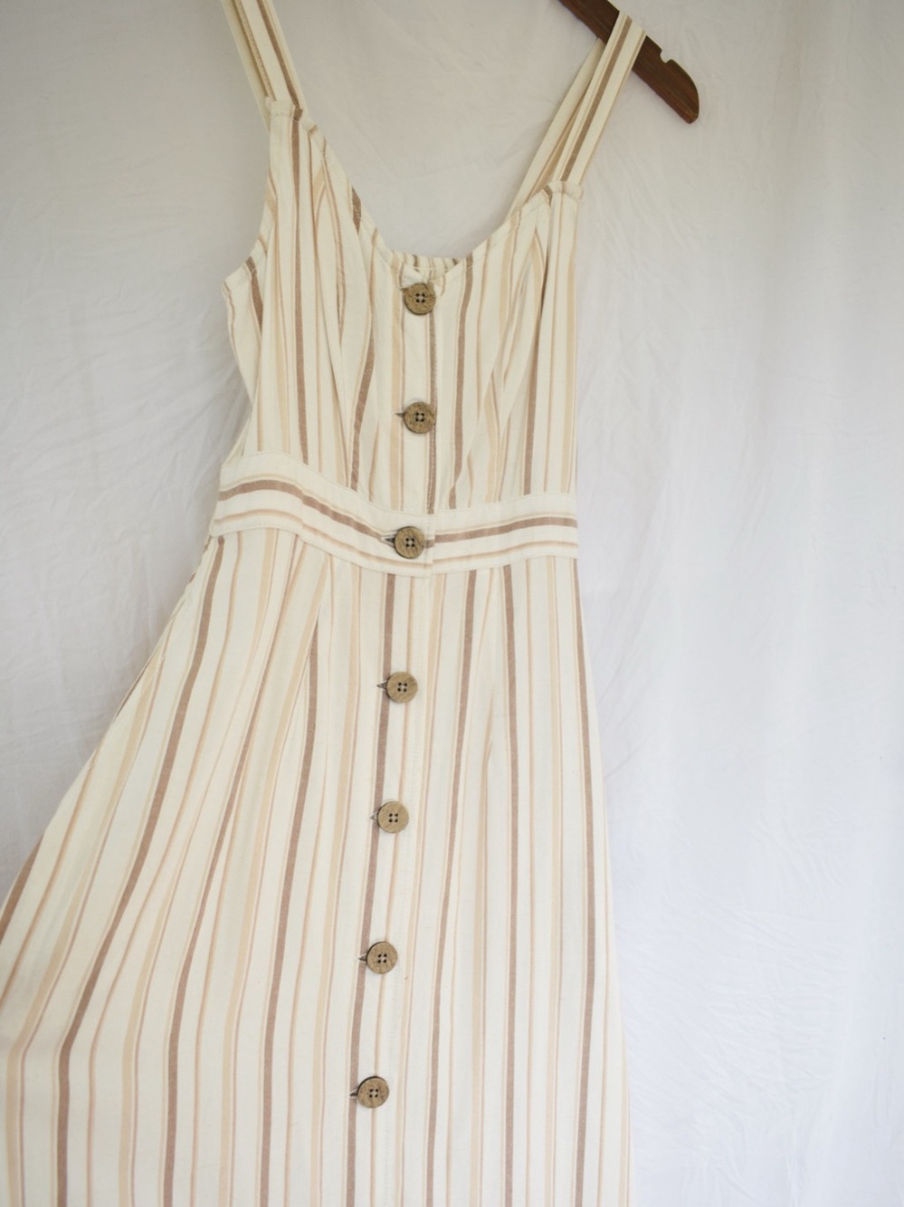a.n.a Neutral Tone Striped Button Front Midi Dress | Size XS